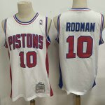 Maillot de Basket #10 Rodman Pistons M&N Blanc